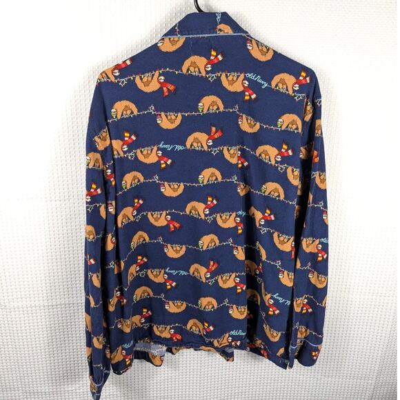 Old Navy XL Sloth Christmas Pajama Top Flannel Button Shirt Men’s Holiday Cotton - Picture 5 of 6